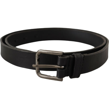 Dolce & Gabbana Black Calf Leather Logo Engraved Metal Buckle Belt Dolce & Gabbana