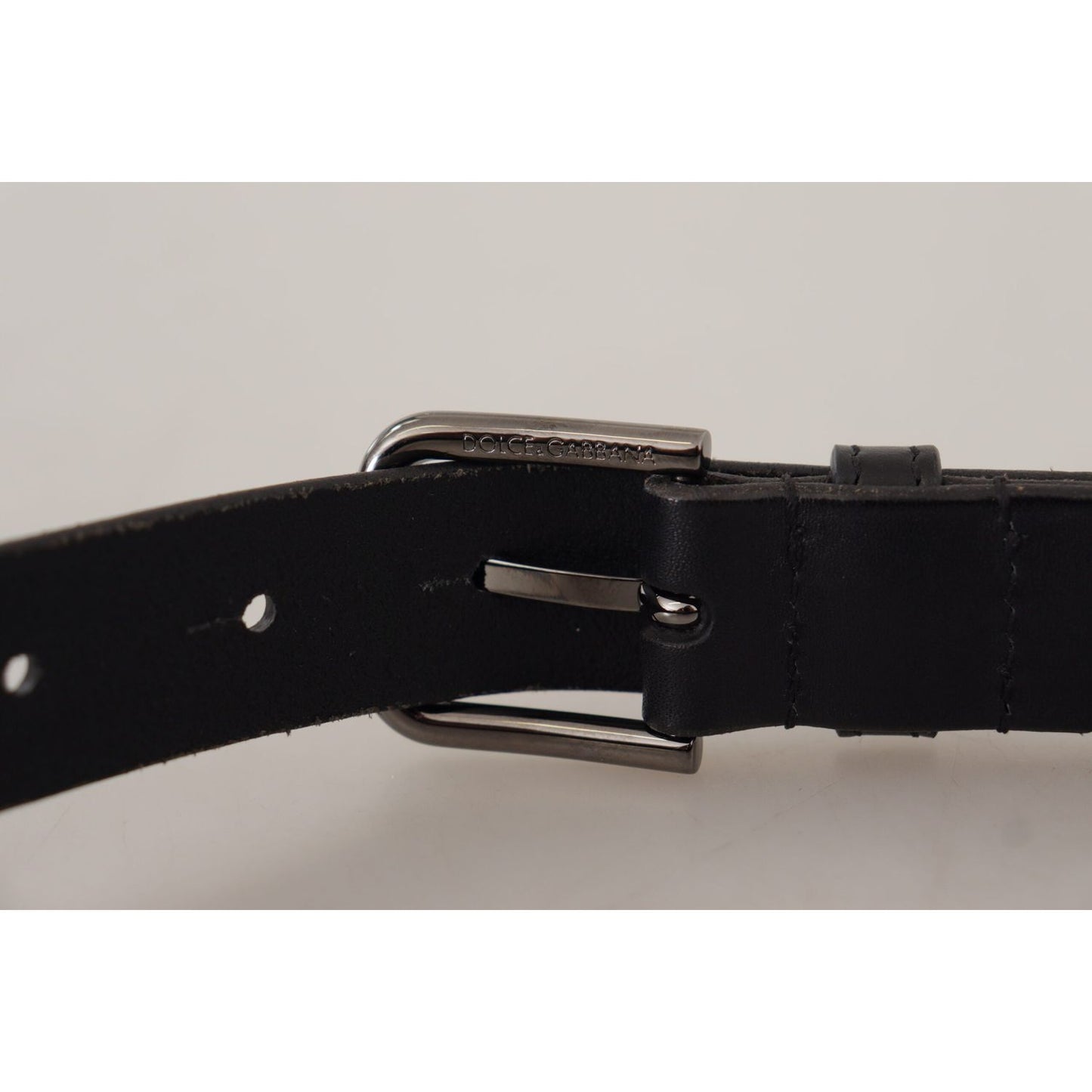 Dolce & Gabbana Black Calf Leather Logo Engraved Metal Buckle Belt Dolce & Gabbana