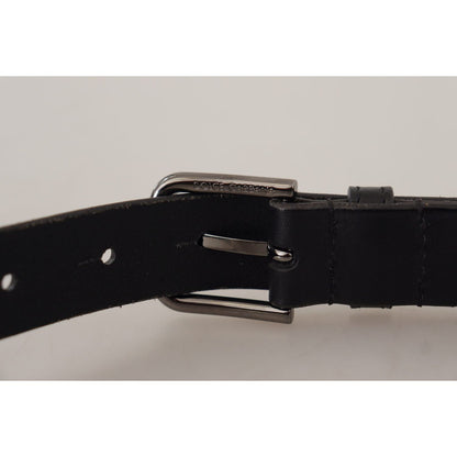 Dolce & Gabbana Black Calf Leather Logo Engraved Metal Buckle Belt Dolce & Gabbana