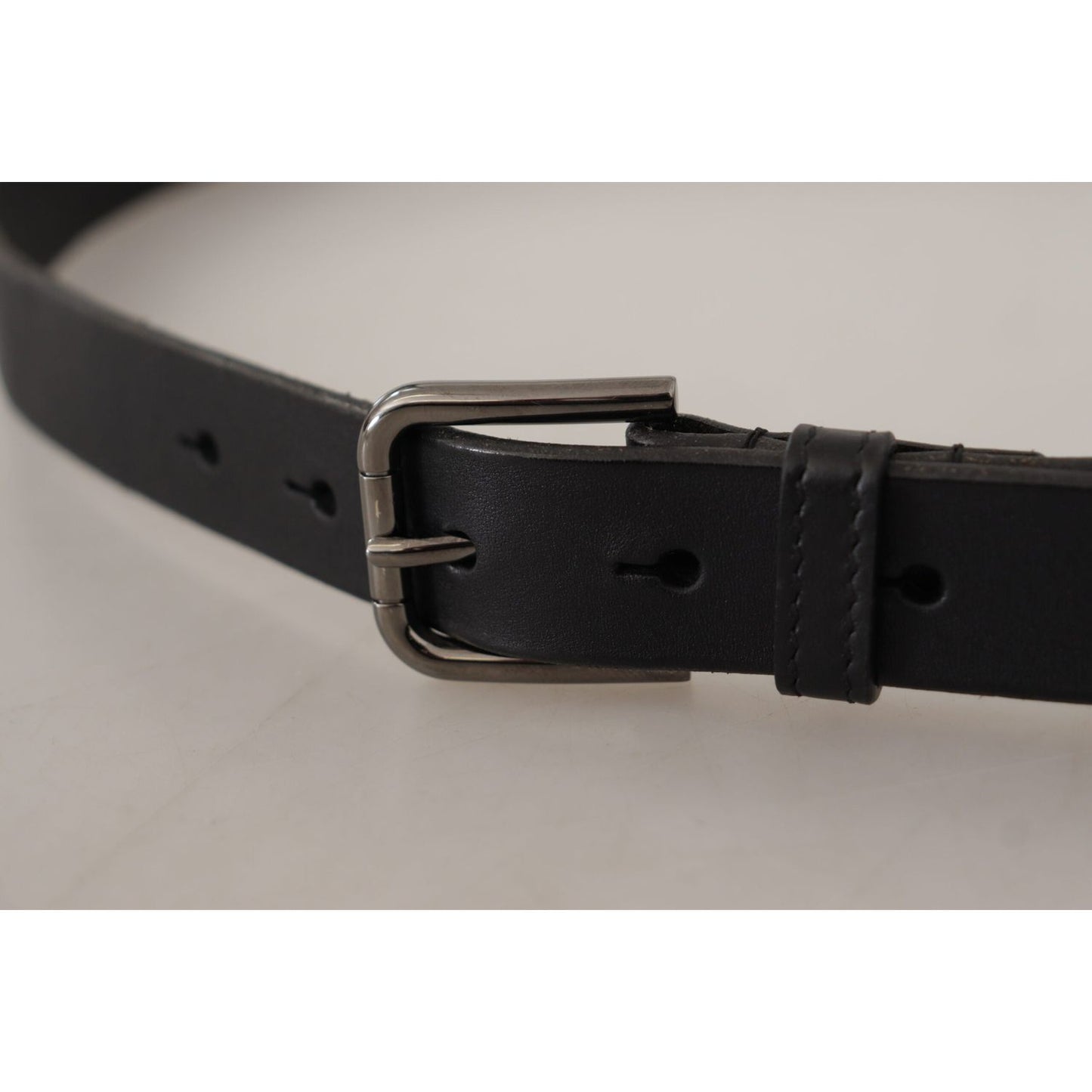 Dolce & Gabbana Black Calf Leather Logo Engraved Metal Buckle Belt Dolce & Gabbana