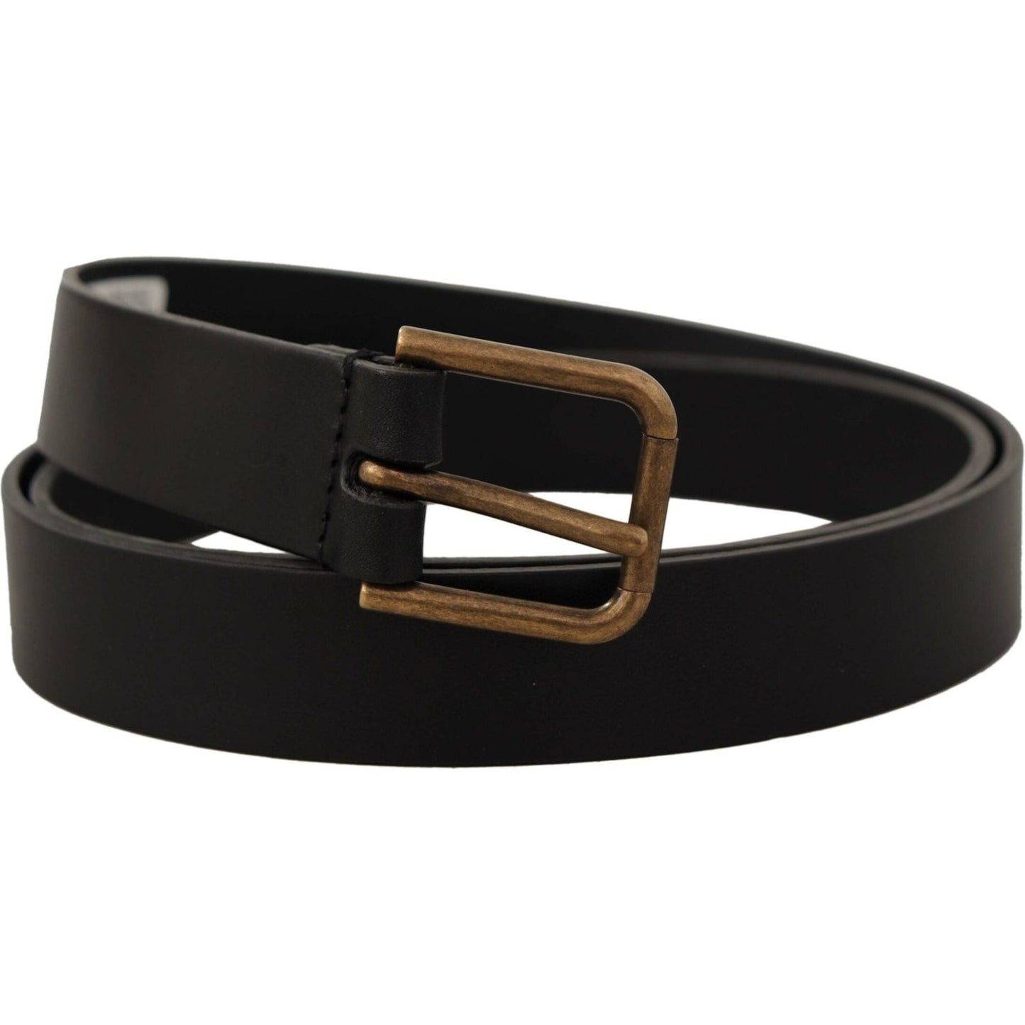 Dolce & Gabbana Black Calf Leather Brass Logo Engraved Buckle Belt Dolce & Gabbana
