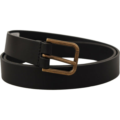 Dolce & Gabbana Black Calf Leather Brass Logo Engraved Buckle Belt Dolce & Gabbana