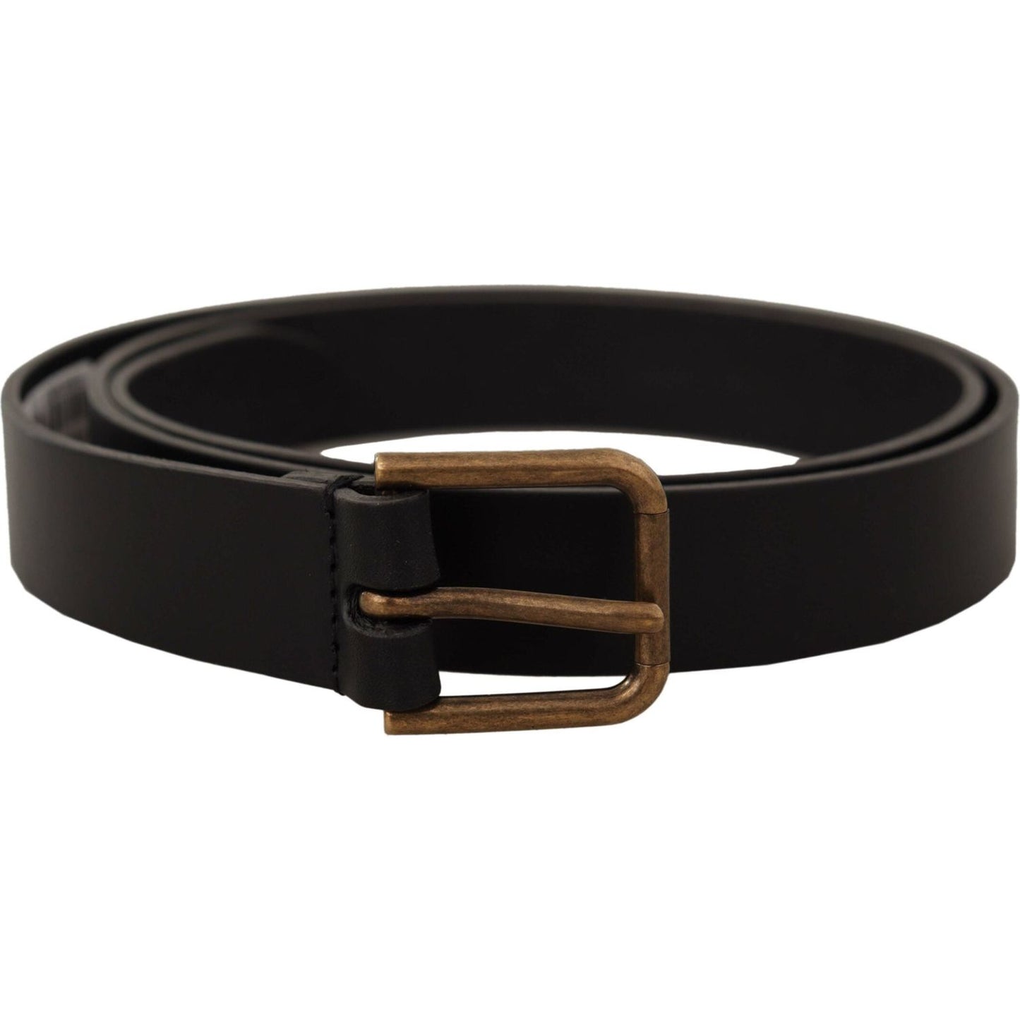 Dolce & Gabbana Black Calf Leather Brass Logo Engraved Buckle Belt Dolce & Gabbana