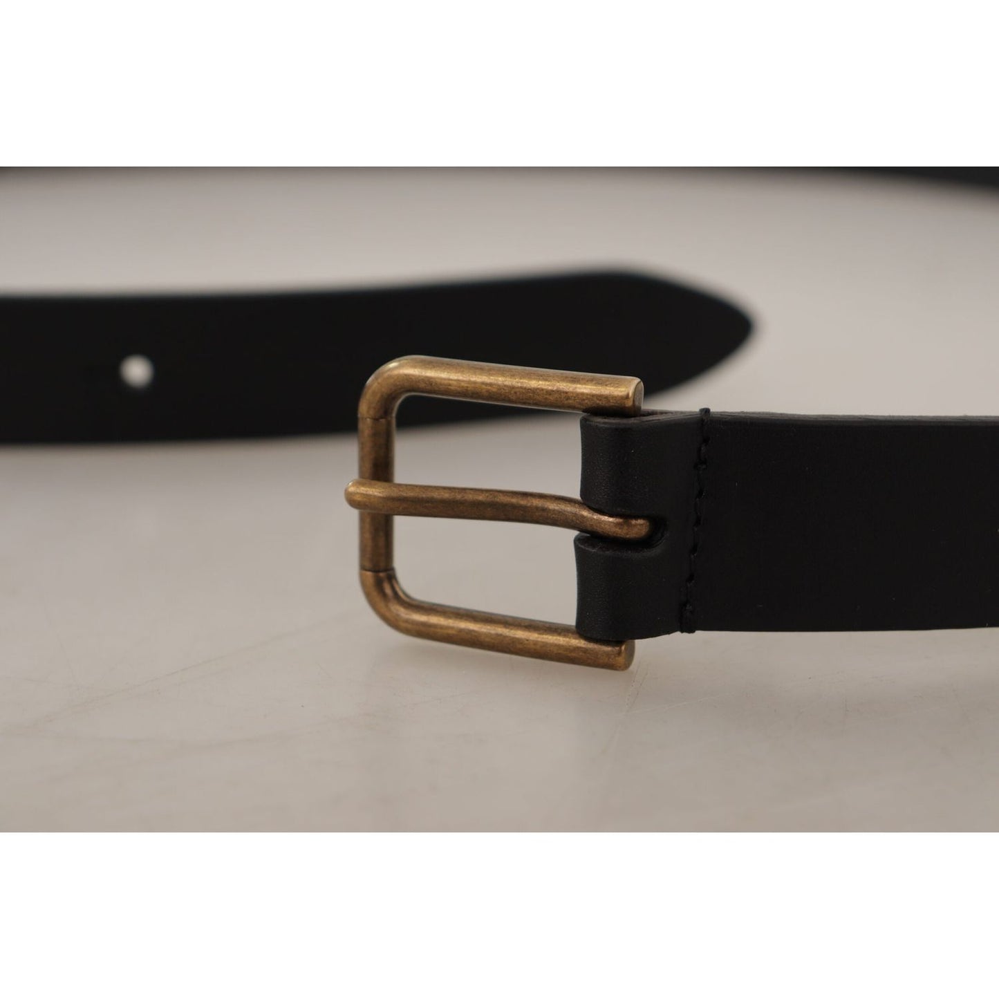 Dolce & Gabbana Black Calf Leather Brass Logo Engraved Buckle Belt Dolce & Gabbana