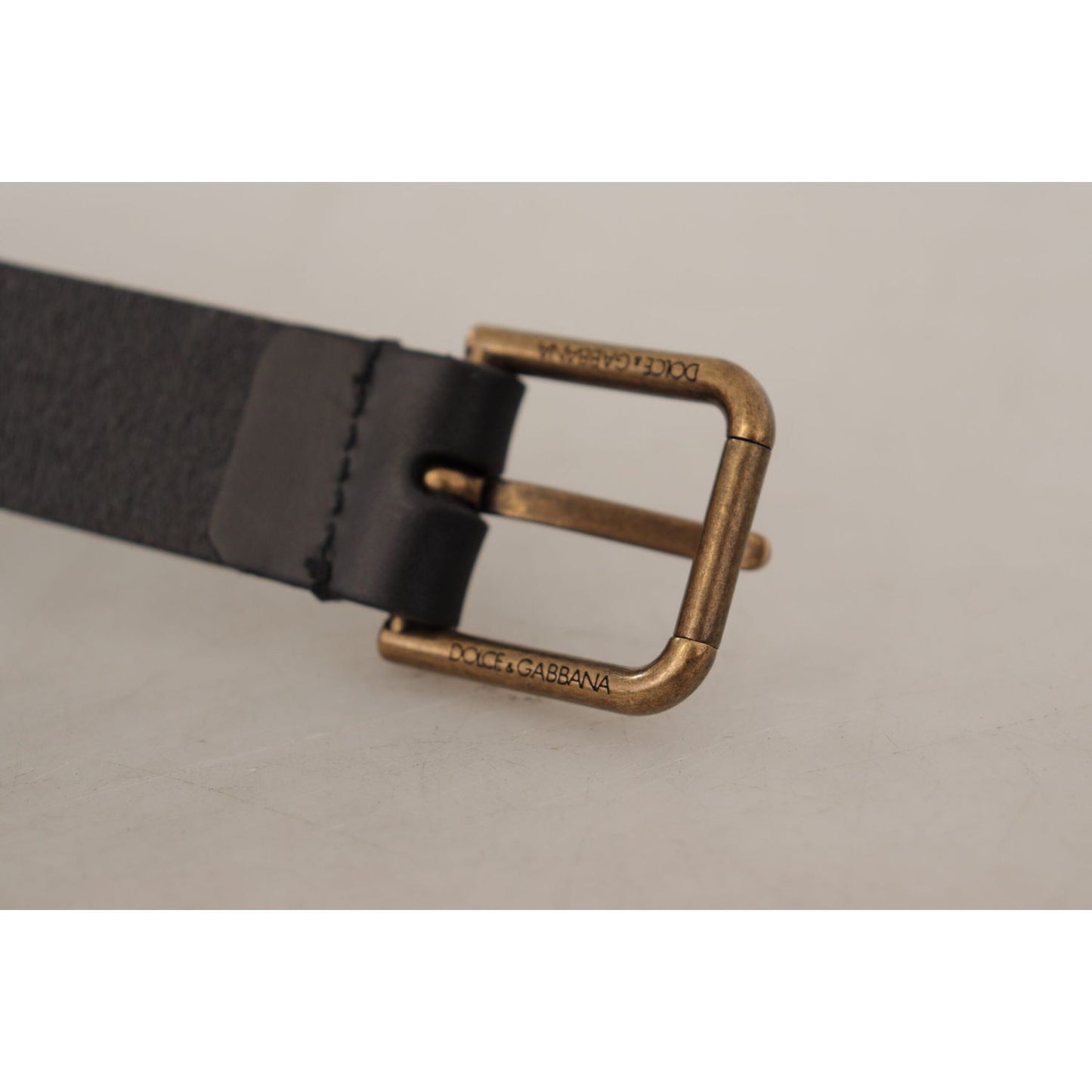Dolce & Gabbana Black Calf Leather Brass Logo Engraved Buckle Belt Dolce & Gabbana