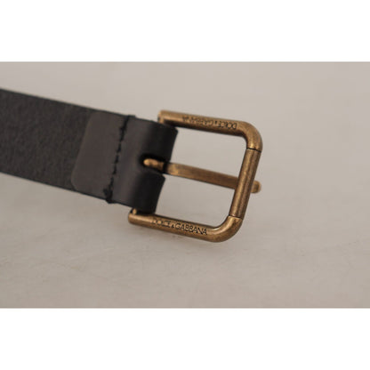 Dolce & Gabbana Black Calf Leather Brass Logo Engraved Buckle Belt Dolce & Gabbana