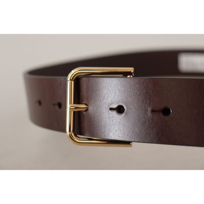 Dolce & Gabbana Brown Plain Calf Leather Gold Tone Buckle Belt Dolce & Gabbana