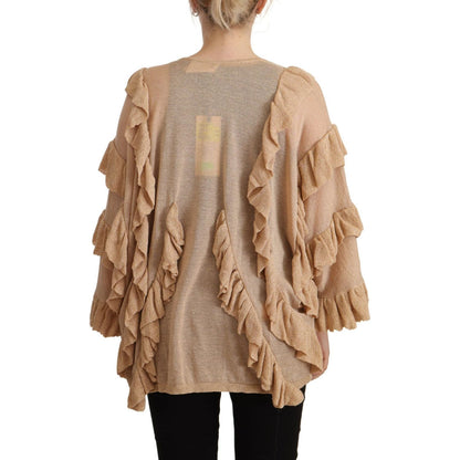 Aniye By Beige Ruffle Long Sleeves Open Front Cardigan Sweater Aniye By