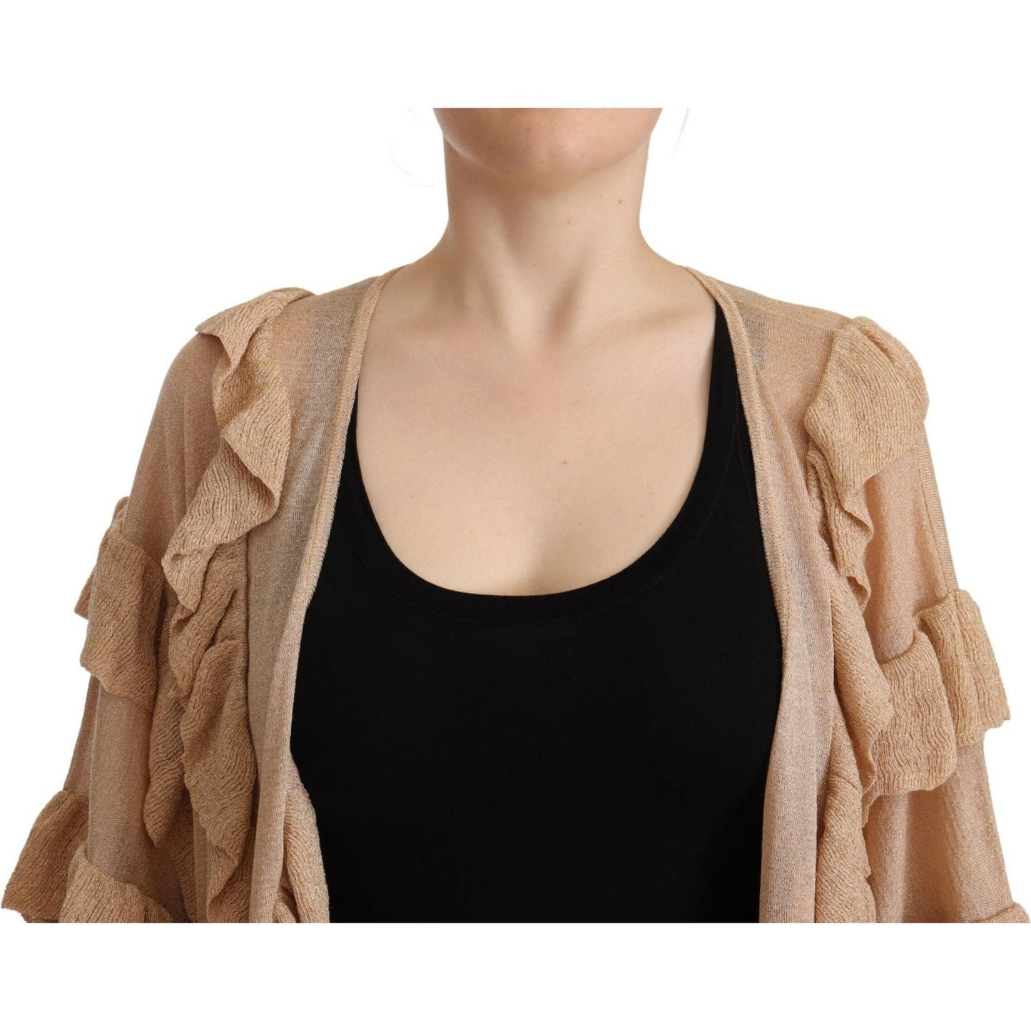 Aniye By Beige Ruffle Long Sleeves Open Front Cardigan Sweater Aniye By