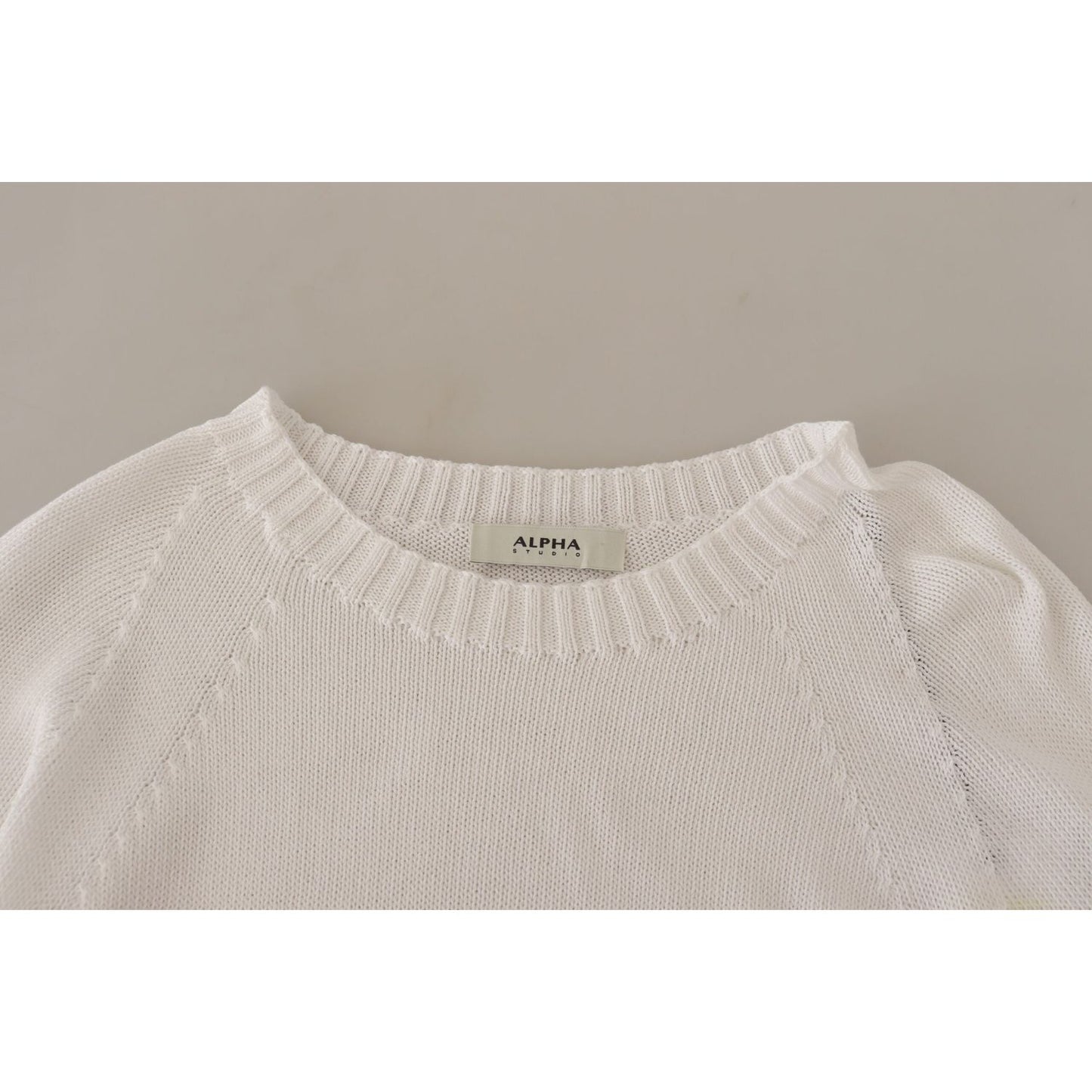 Alpha Studio White Long Sleeves Crewneck Pullover Sweater Alpha Studio