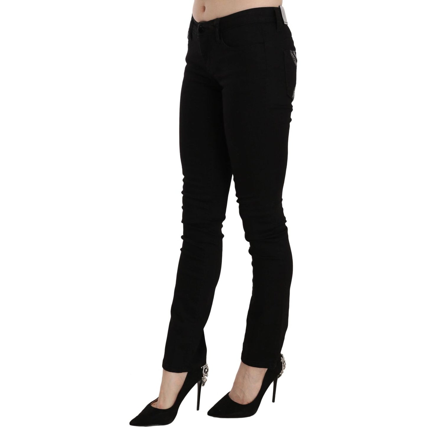 Costume National Black Sequined Mid Waist Slim Fit Denim Jeans Costume National