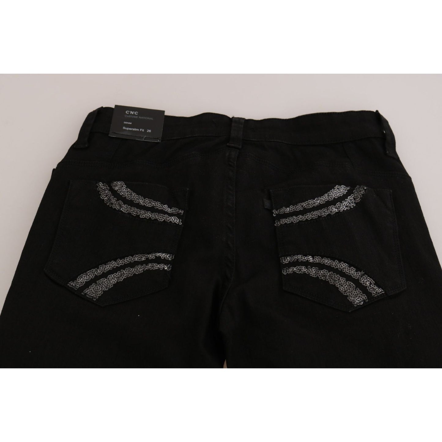Costume National Black Sequined Mid Waist Slim Fit Denim Jeans Costume National