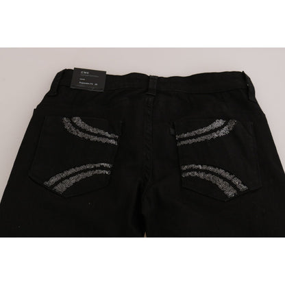 Costume National Black Sequined Mid Waist Slim Fit Denim Jeans Costume National