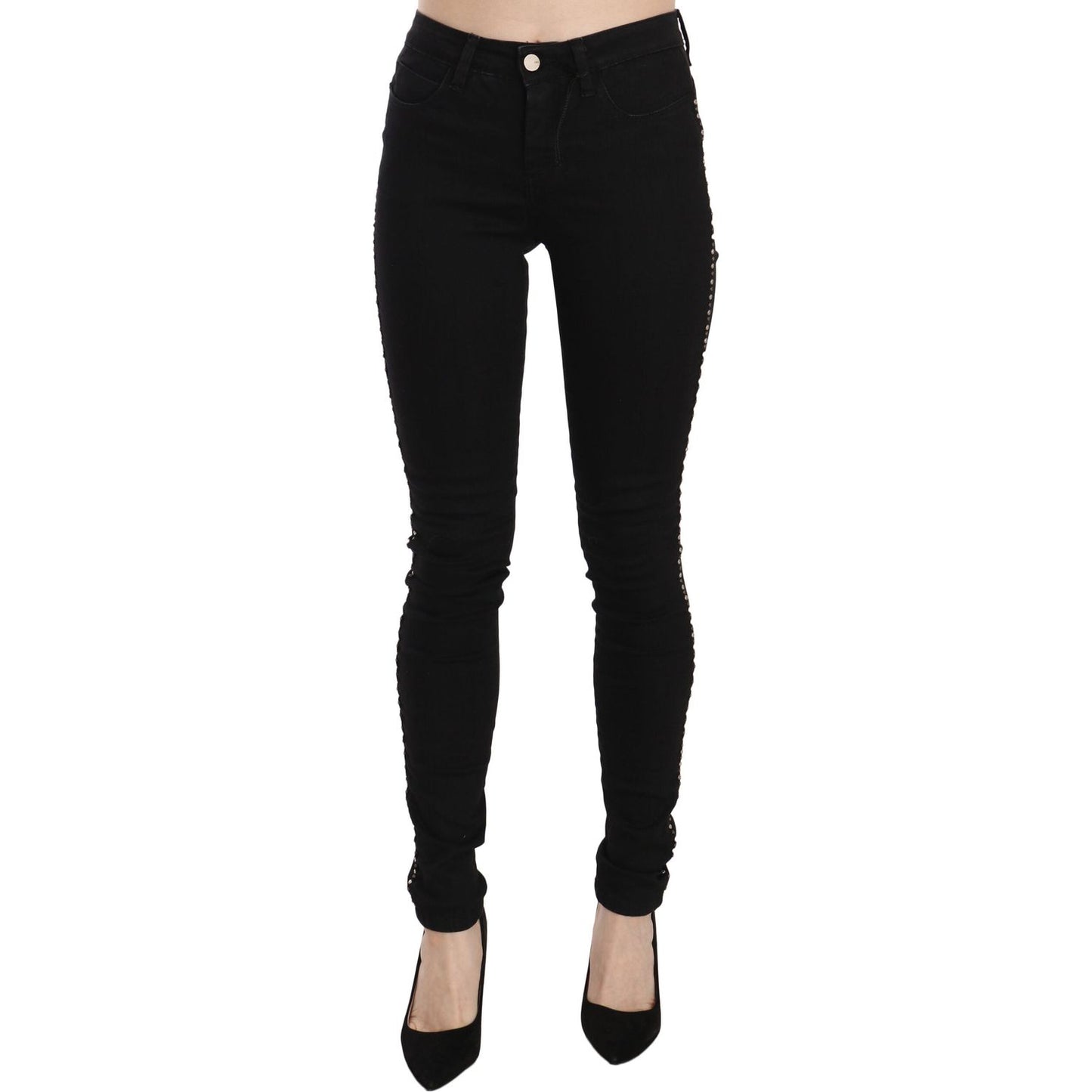 Costume National Black Embellished Mid Waist Skinny Denim Jeans Costume National