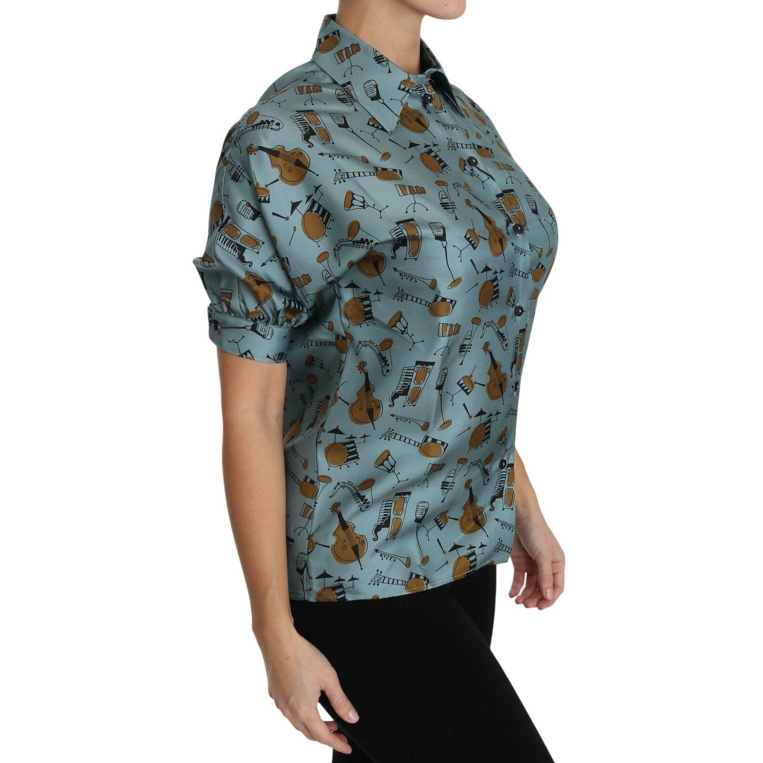 Dolce & Gabbana Multicolor Musical Instruments Silk Short sleeve Shirt