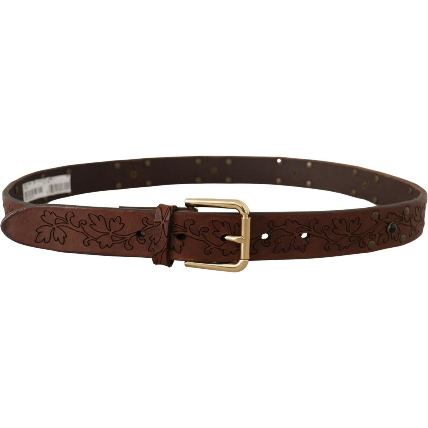 Dolce & Gabbana Brown Leather Floral Studded Metal Buckle Belt Dolce & Gabbana