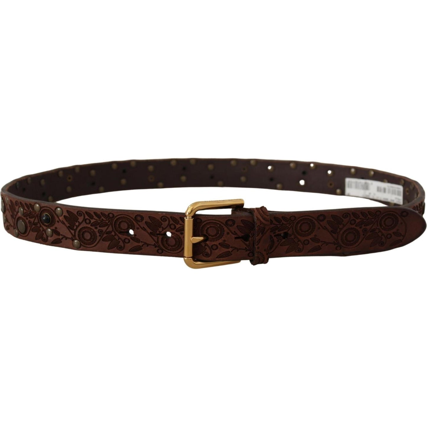 Dolce & Gabbana Brown Calf Leather Embossed Gold Metal Buckle Dolce & Gabbana