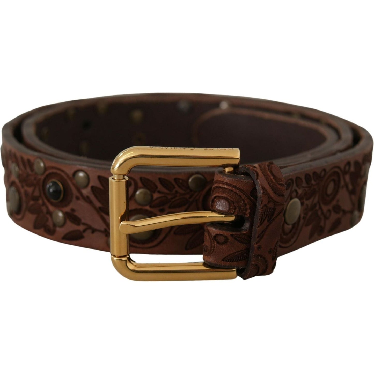 Dolce & Gabbana Brown Calf Leather Embossed Gold Metal Buckle Dolce & Gabbana
