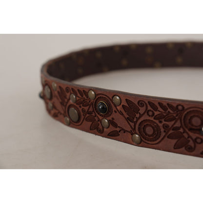 Dolce & Gabbana Brown Calf Leather Embossed Gold Metal Buckle Dolce & Gabbana