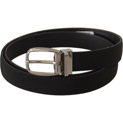 Dolce & Gabbana Black Calf Canvas Silver Tone Logo Metal Belt Dolce & Gabbana