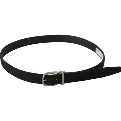 Dolce & Gabbana Black Calf Canvas Silver Tone Logo Metal Belt Dolce & Gabbana