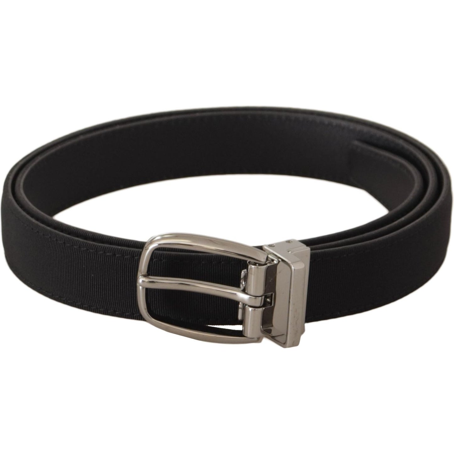 Dolce & Gabbana Black Calf Canvas Silver Tone Logo Metal Belt Dolce & Gabbana