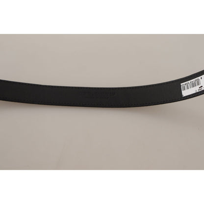 Dolce & Gabbana Black Calf Canvas Silver Tone Logo Metal Belt Dolce & Gabbana