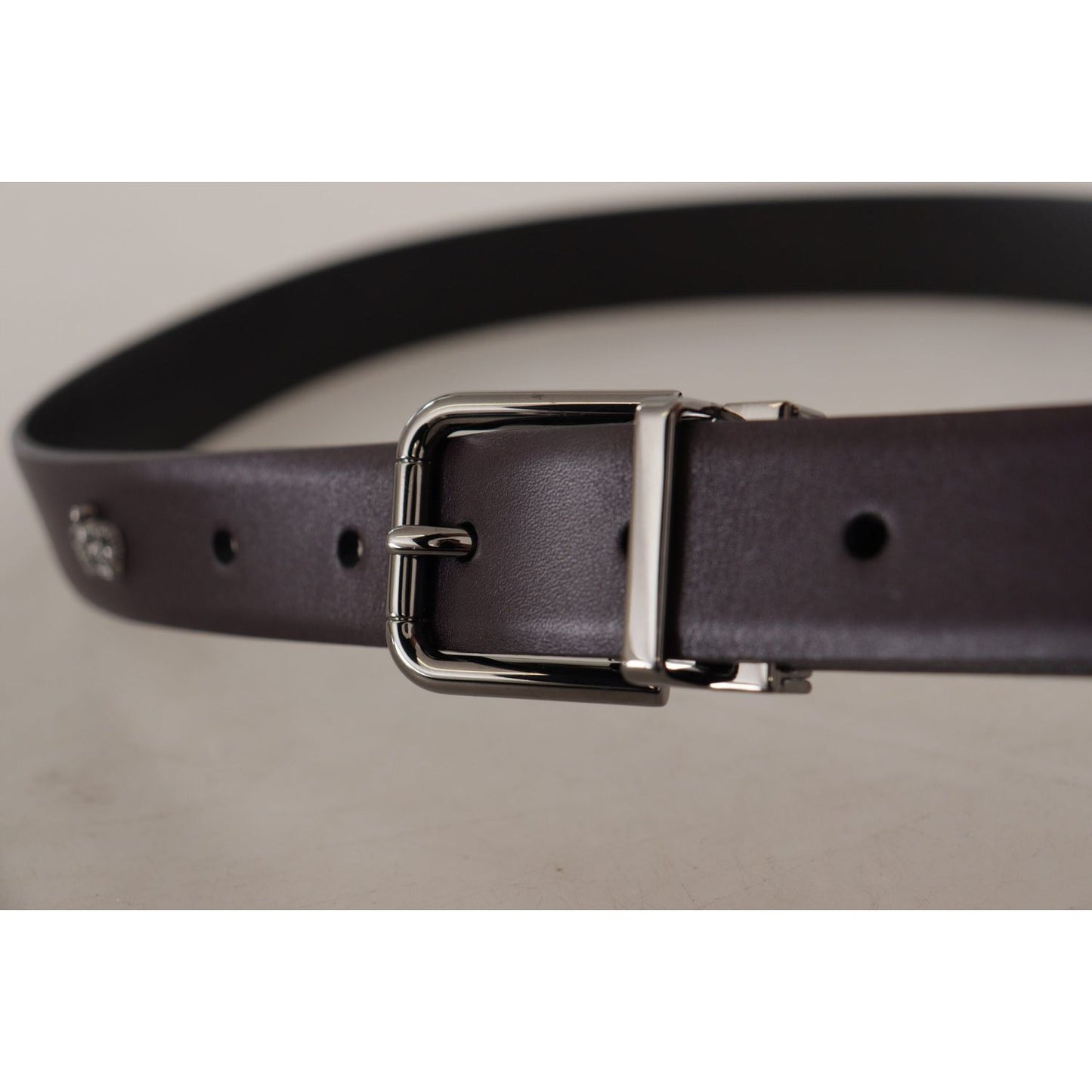 Dolce & Gabbana Dark Purple Leather Box Borchia Metal Buckle Belt Dolce & Gabbana