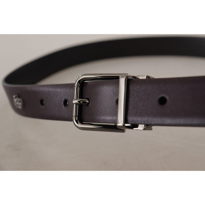 Dolce & Gabbana Dark Purple Leather Box Borchia Metal Buckle Belt Dolce & Gabbana