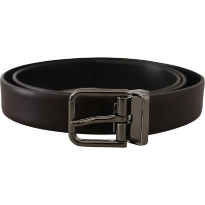 Dolce & Gabbana Dark Purple Leather Box Borchia Metal Buckle Belt Dolce & Gabbana