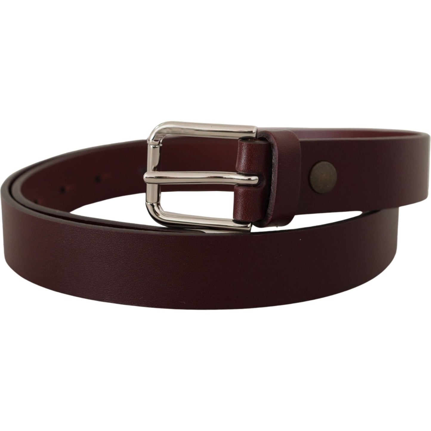 Dolce & Gabbana Maroon Calf Leather Silver Tone Metal Buckle Belt Dolce & Gabbana