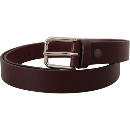 Dolce & Gabbana Maroon Calf Leather Silver Tone Metal Buckle Belt Dolce & Gabbana