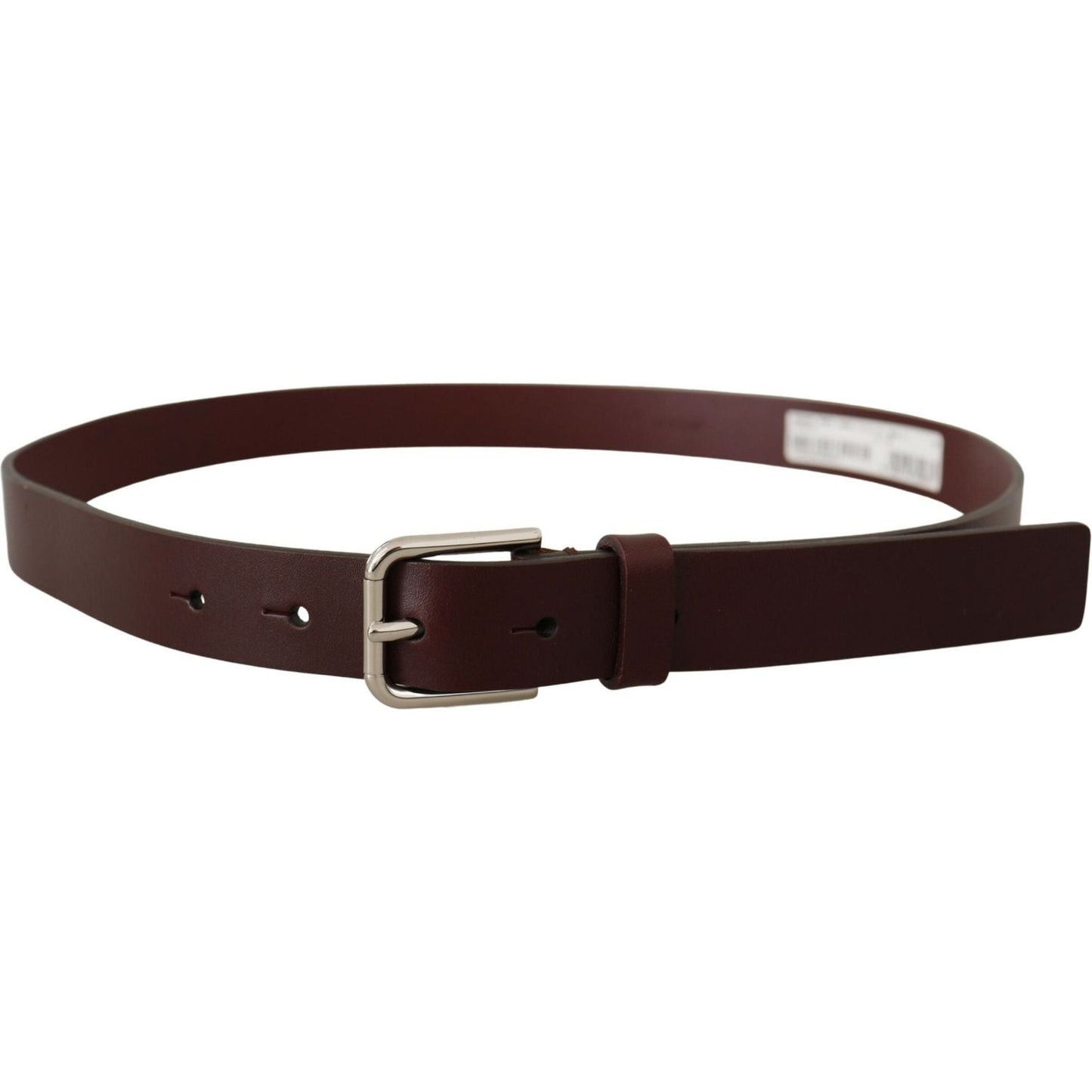 Dolce & Gabbana Maroon Calf Leather Silver Tone Metal Buckle Belt Dolce & Gabbana