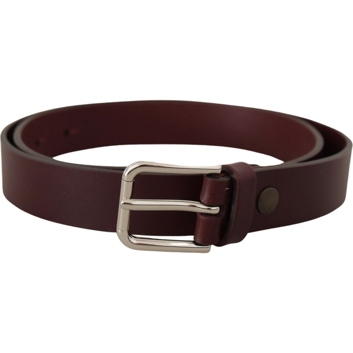 Dolce & Gabbana Maroon Calf Leather Silver Tone Metal Buckle Belt Dolce & Gabbana