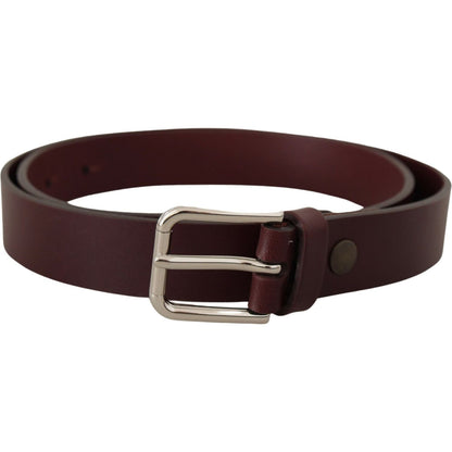 Dolce & Gabbana Maroon Calf Leather Silver Tone Metal Buckle Belt Dolce & Gabbana