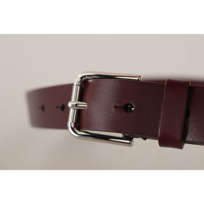 Dolce & Gabbana Maroon Calf Leather Silver Tone Metal Buckle Belt Dolce & Gabbana