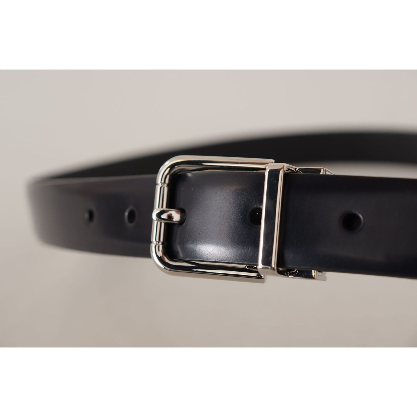 Dolce & Gabbana Black Calf Leather Silver Metal Logo Buckle Belt