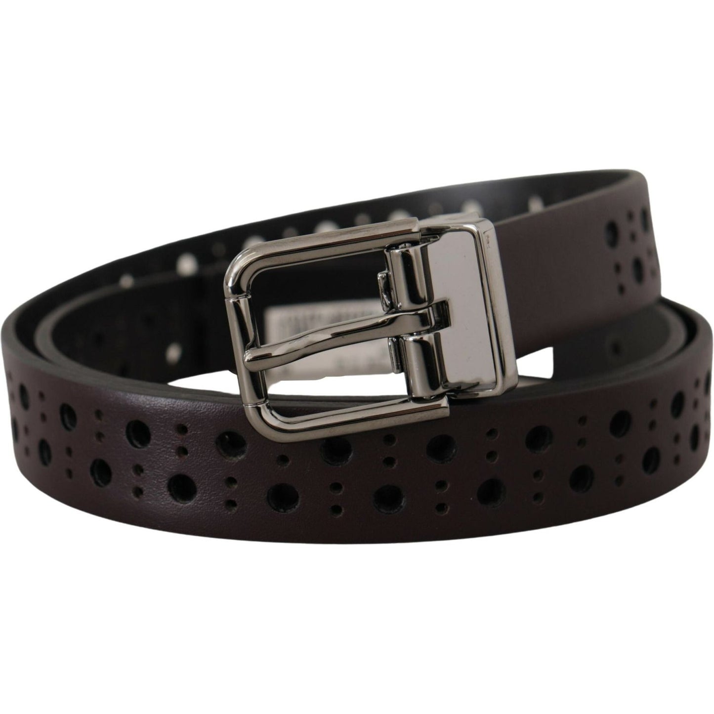 Dolce & Gabbana Dark Purple Perforated Leather Metal Buckle Belt Dolce & Gabbana