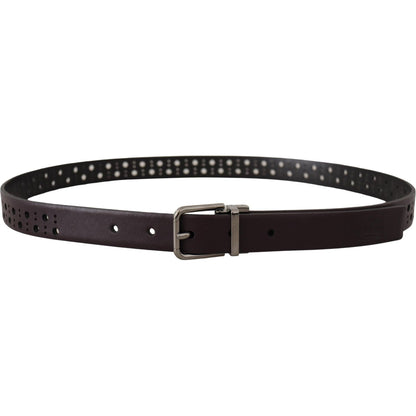 Dolce & Gabbana Dark Purple Perforated Leather Metal Buckle Belt Dolce & Gabbana