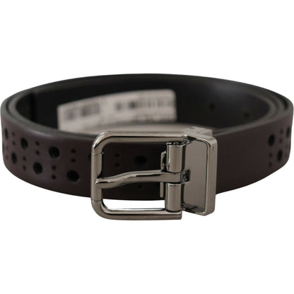 Dolce & Gabbana Dark Purple Perforated Leather Metal Buckle Belt Dolce & Gabbana