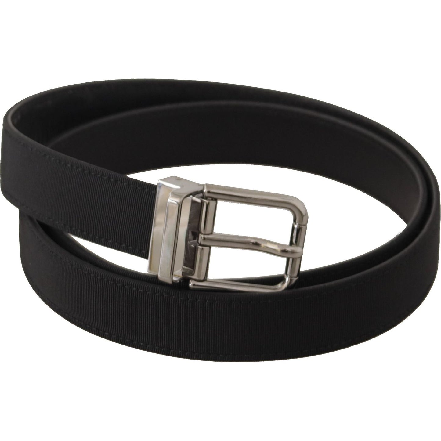 Dolce & Gabbana Black Canvas Leather Silver Metal Buckle Belt Dolce & Gabbana