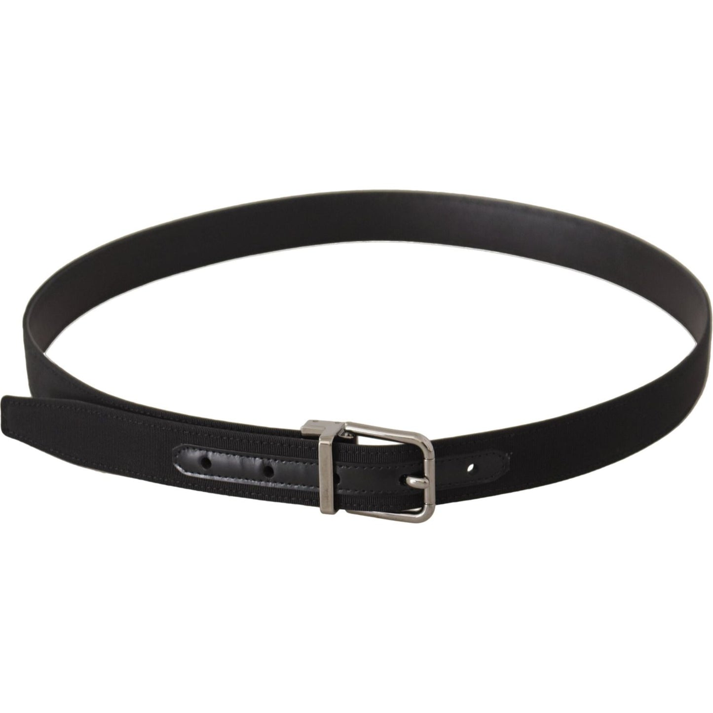 Dolce & Gabbana Black Canvas Leather Silver Metal Buckle Belt Dolce & Gabbana