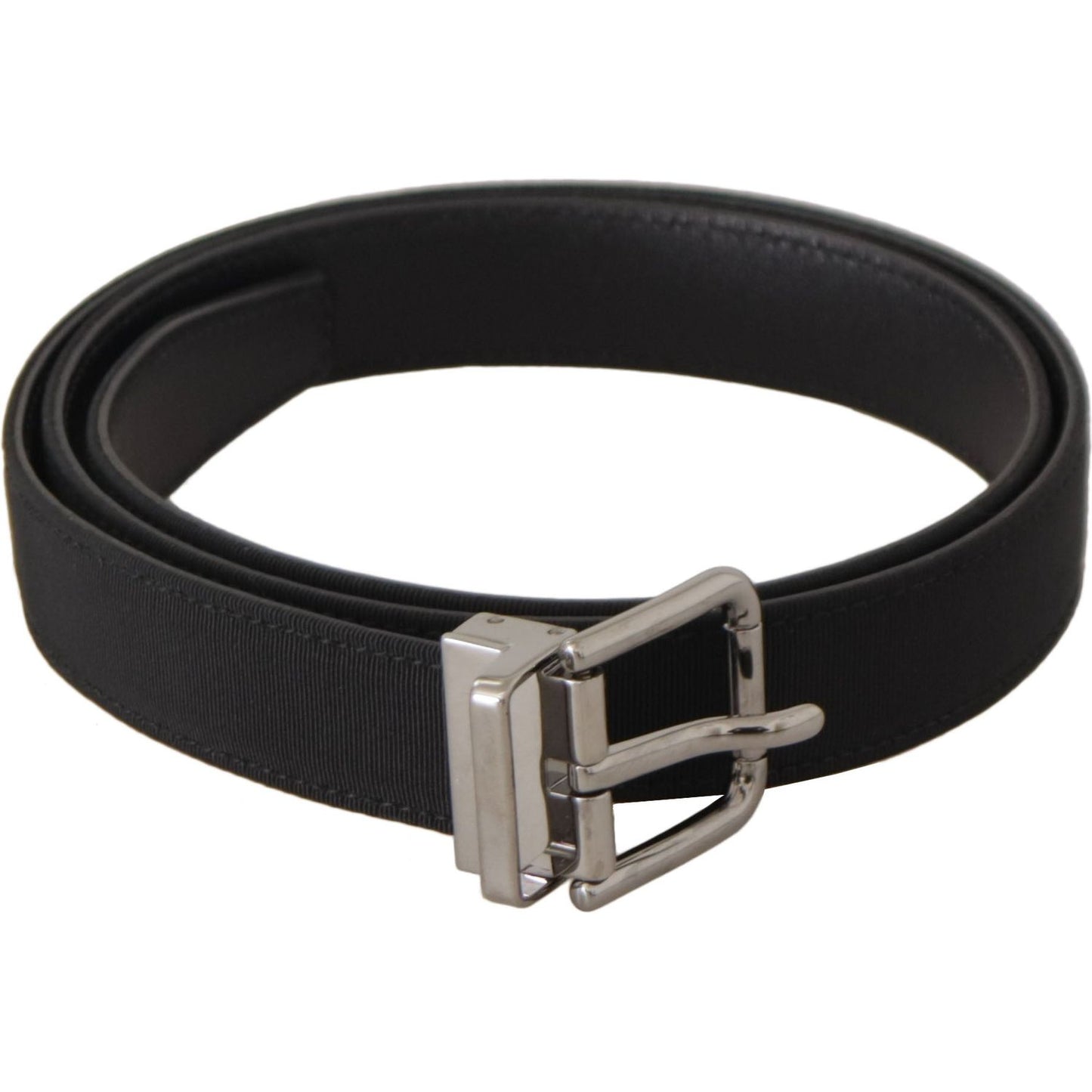 Dolce & Gabbana Black Canvas Leather Silver Metal Buckle Belt Dolce & Gabbana