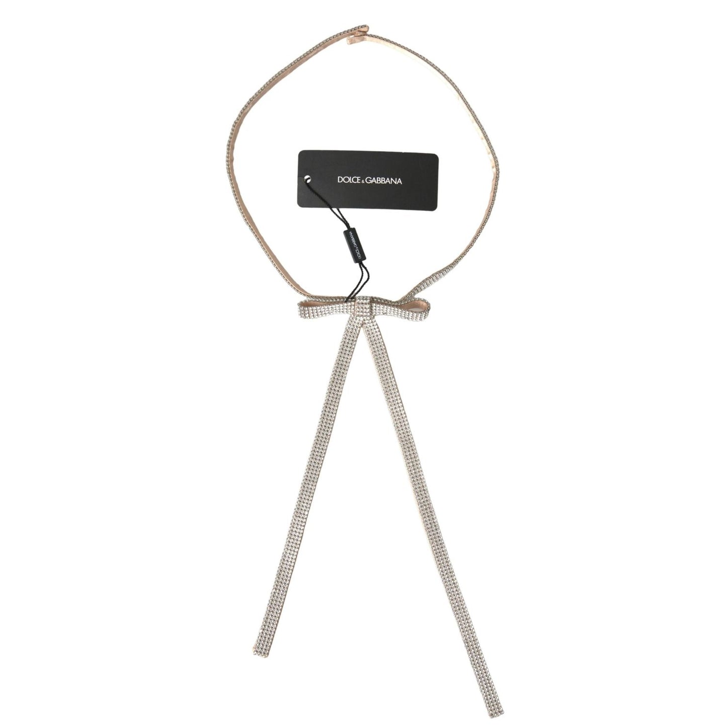 Dolce & Gabbana Beige Silk Clear Crystal Bow Waist Belt Dolce & Gabbana