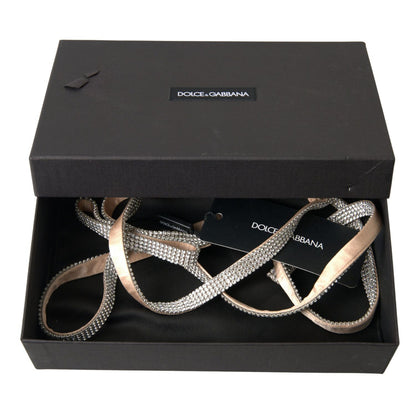 Dolce & Gabbana Beige Silk Clear Crystal Bow Waist Belt Dolce & Gabbana