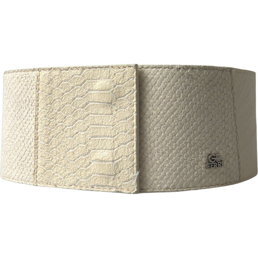 GF Ferre Off White Waxed Cotton Wide Fashion Waistband Belt GF Ferre