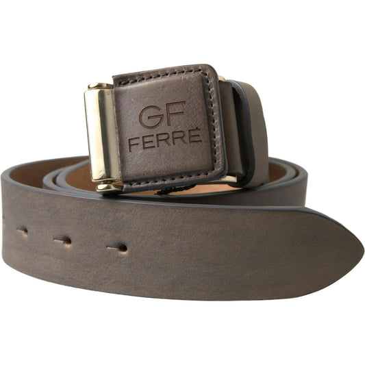 GF Ferre Brown Leather Fashion Logo Buckle Waist Belt GF Ferre