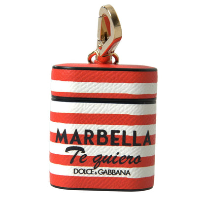 Dolce & Gabbana Orange Stripe Dauphine Leather Logo Strap Airpod Case Dolce & Gabbana