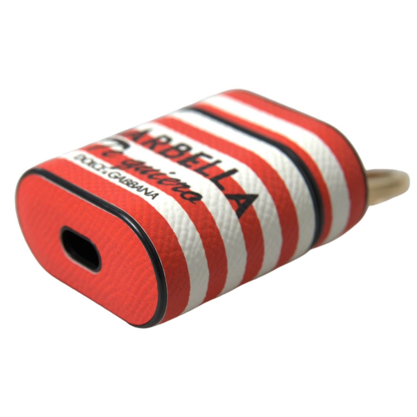 Dolce & Gabbana Orange Stripe Dauphine Leather Logo Strap Airpod Case Dolce & Gabbana