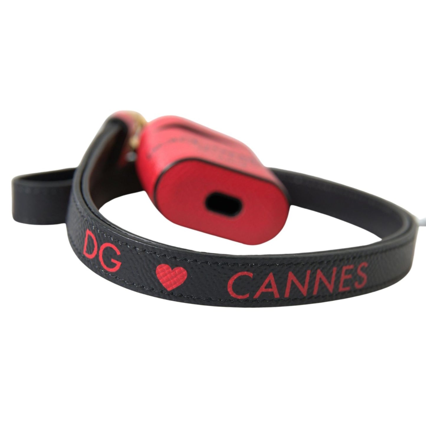 Dolce & Gabbana Red Black Calf Leather Logo Print Strap Airpods Case